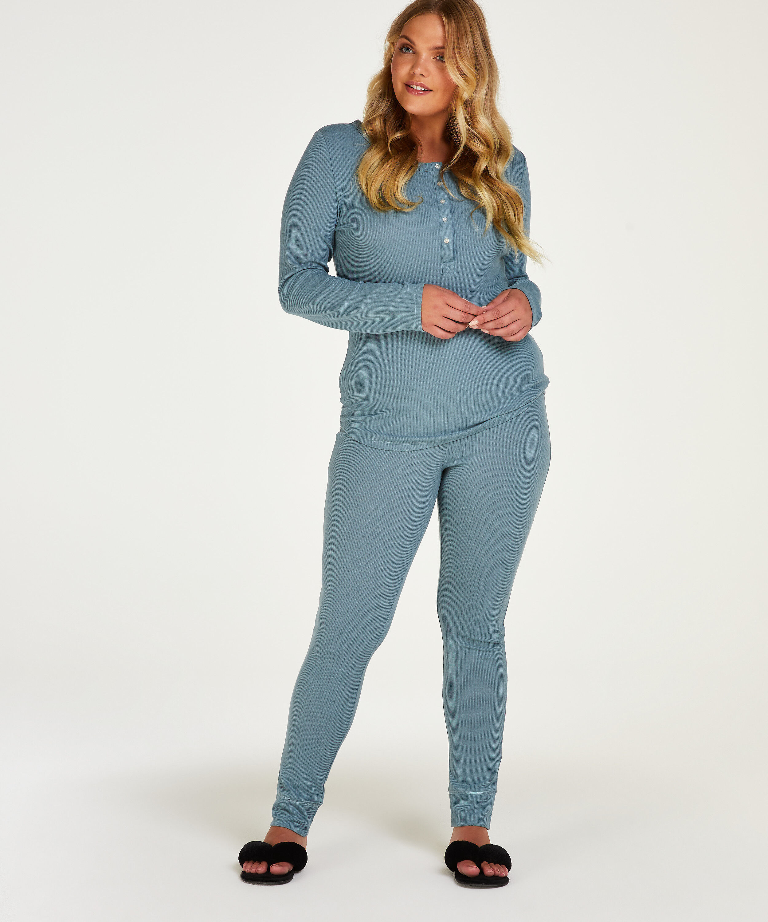 Pyjama Waffle Placket, Bleu Pyjama Waffle Placket, Bleu