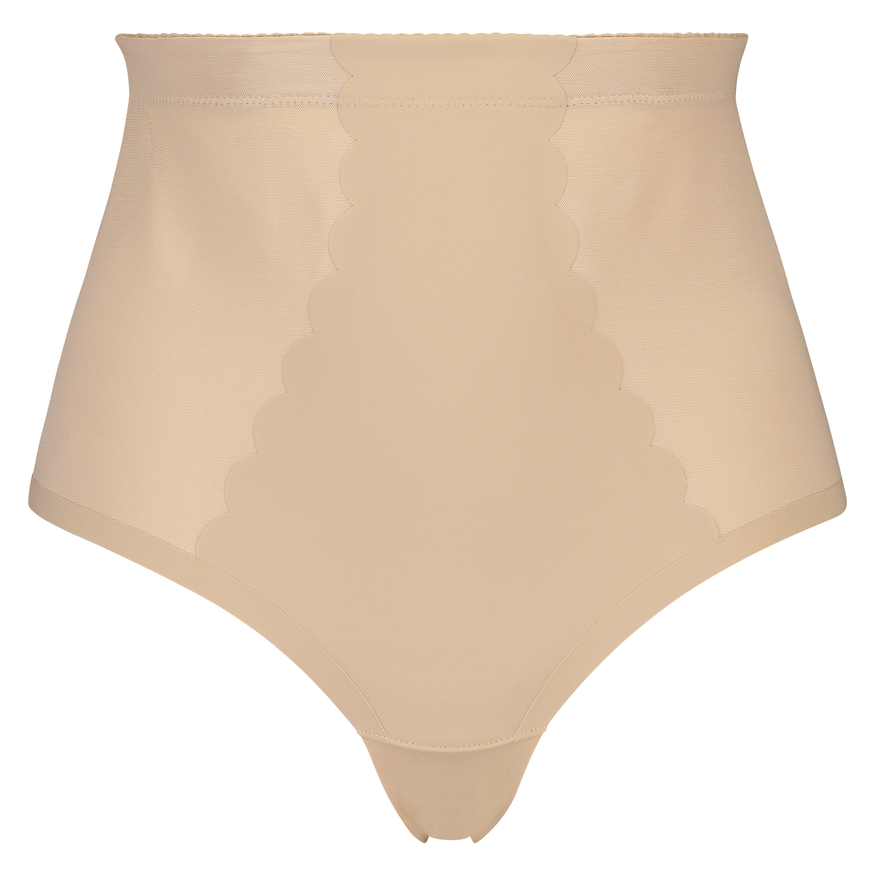 String taille haute avec gaine sculptante en dentelle festonnée - Level 3, Beige, main
