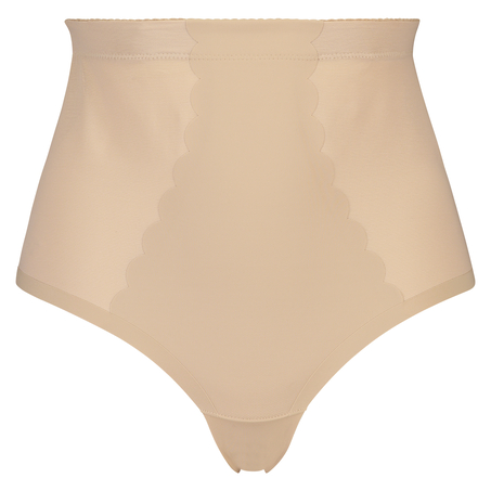 String taille haute avec gaine sculptante en dentelle festonnée - Level 3, Beige