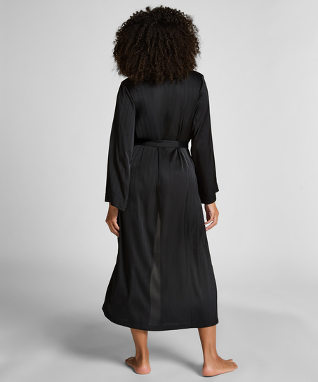 Kimono à rayures en satin, Noir