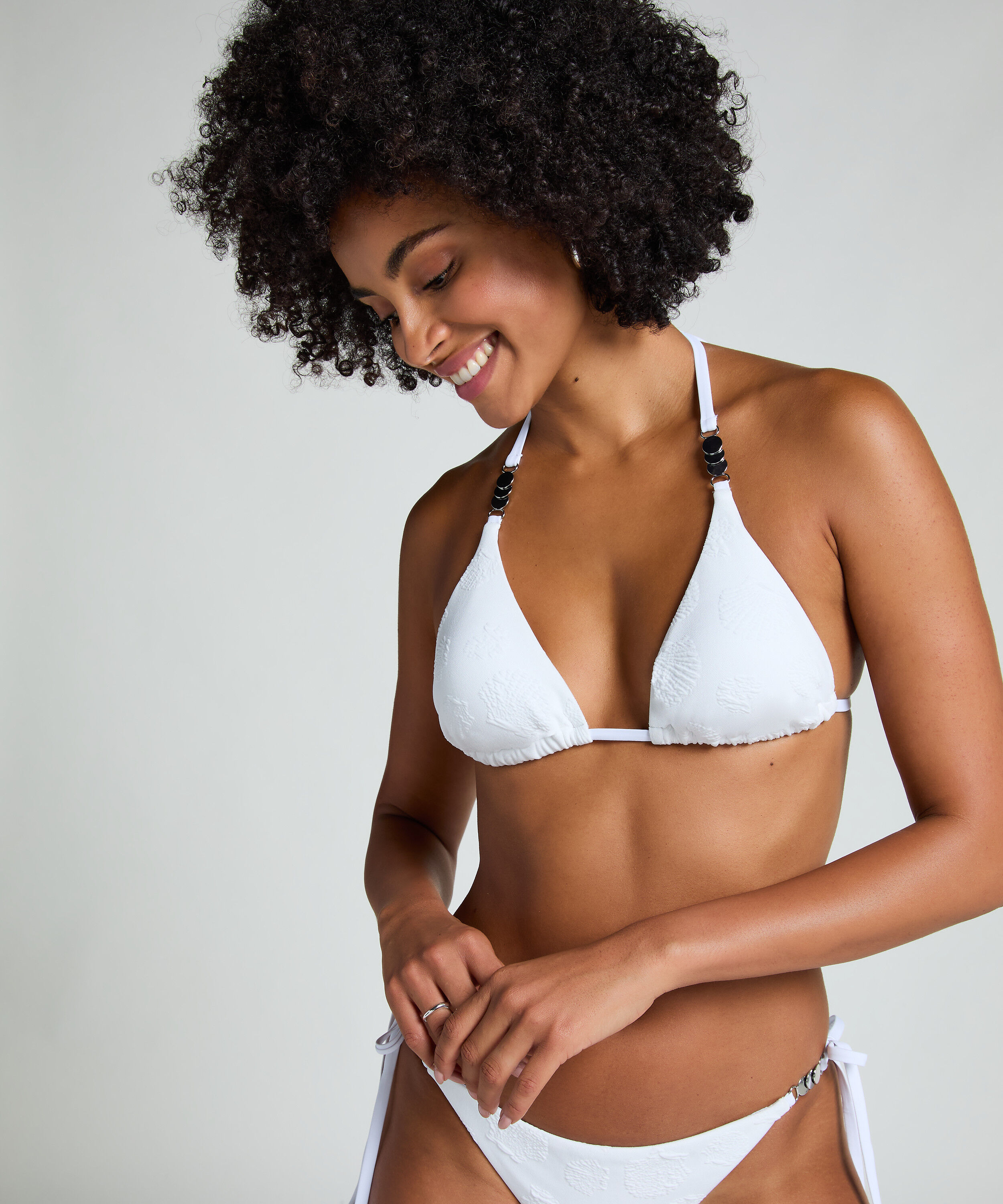 Haut de bikini triangle coquillage, Blanc Haut de bikini triangle coquillage, Blanc