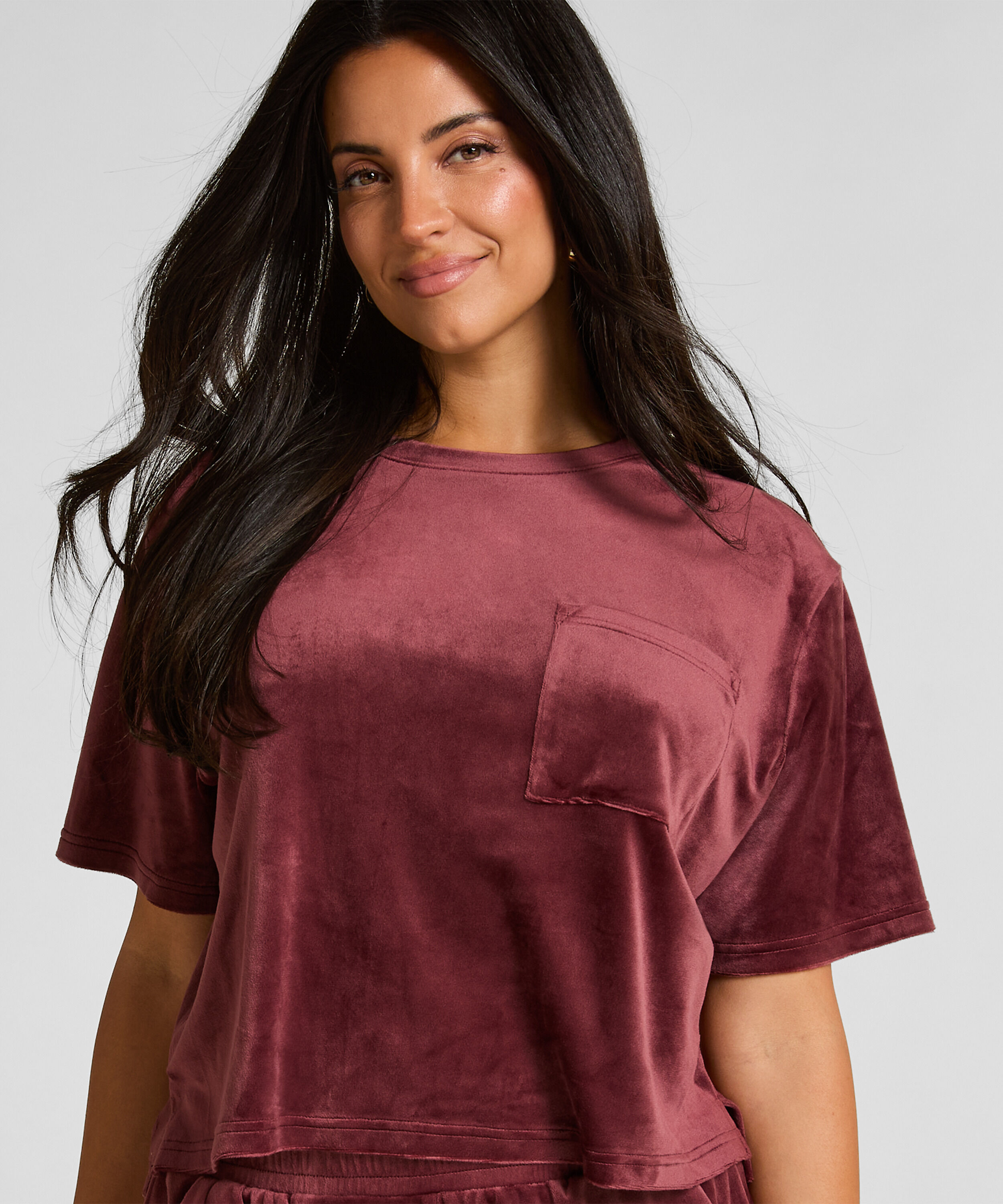Top Velours Pocket, Rouge