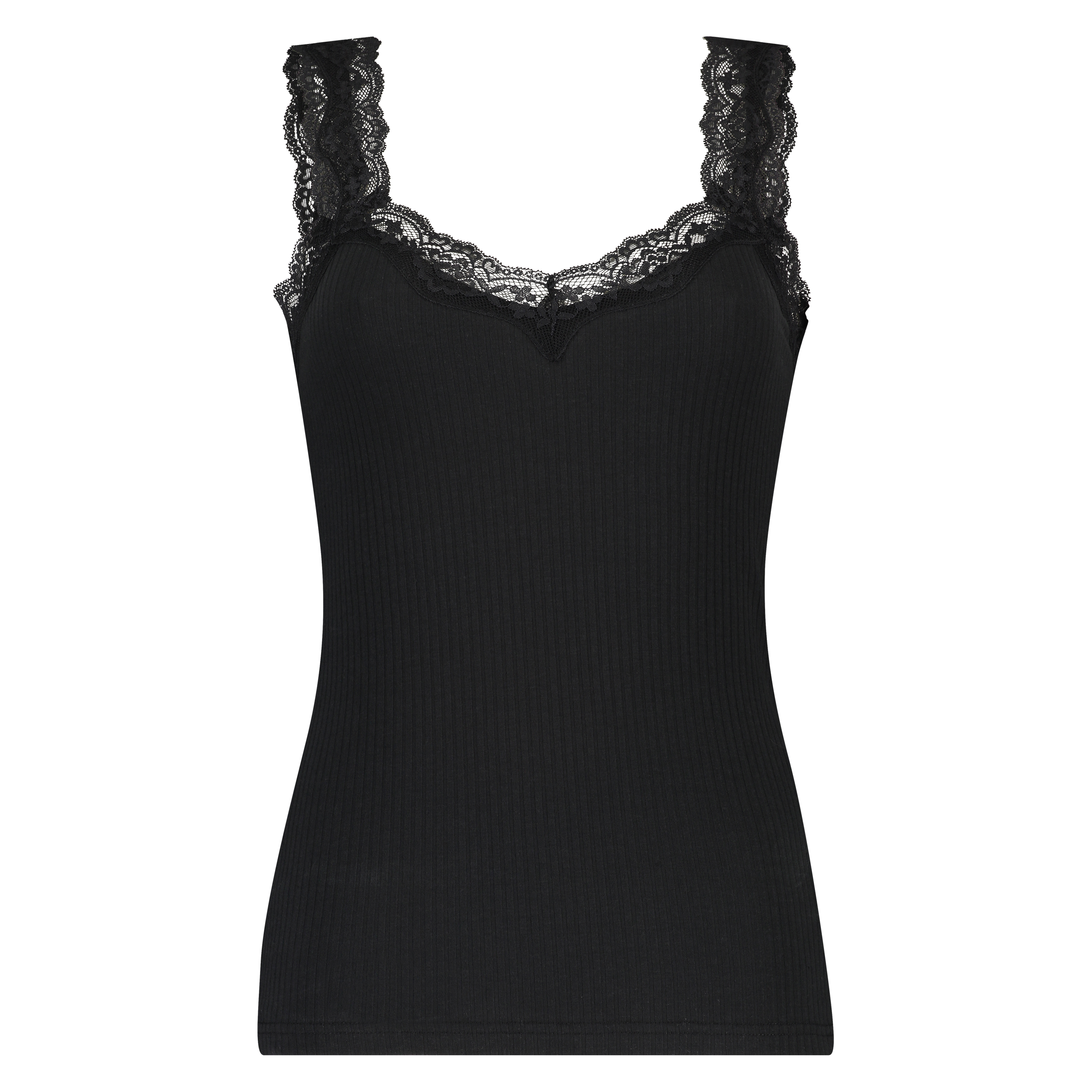 Camisole dentelle Top Rib, Noir, main