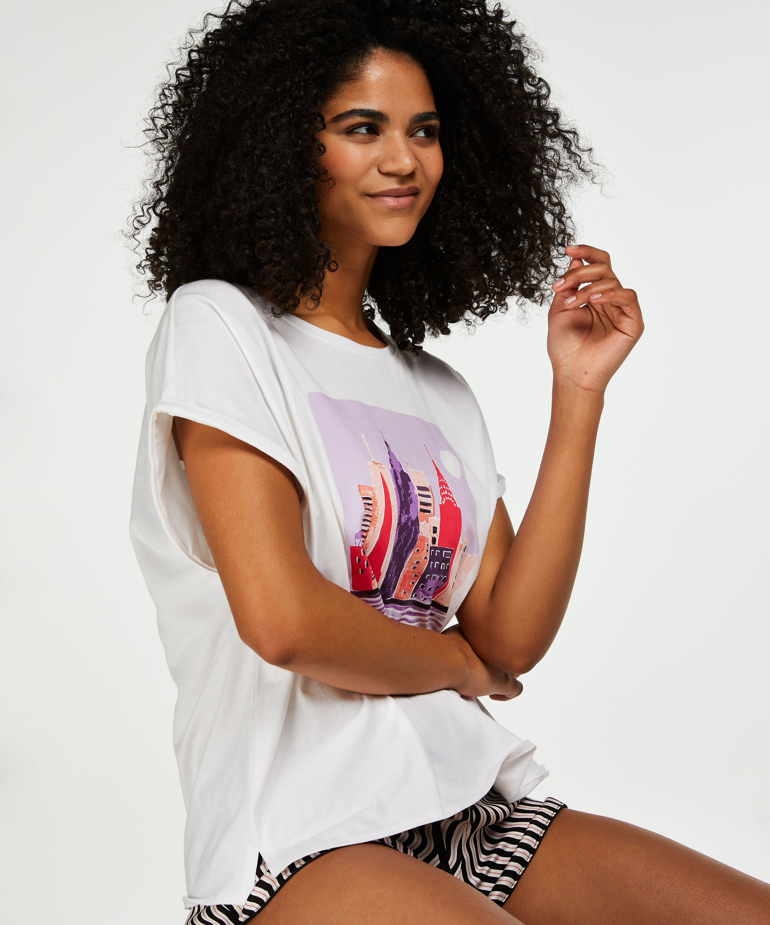 Haut de pyjama &agrave; manches courtes, Blanc