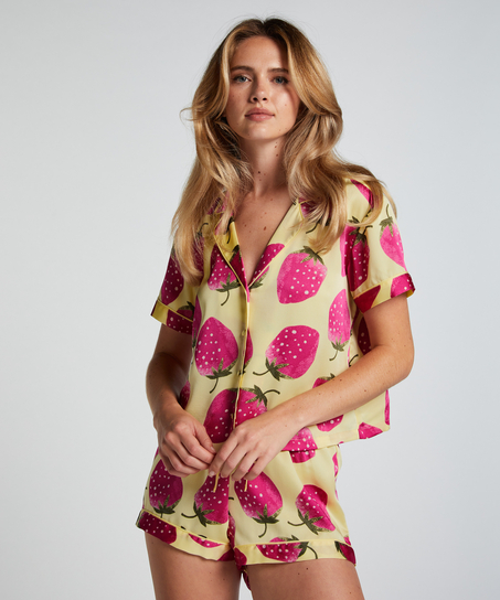 Veste à manches courtes en satin, Jaune