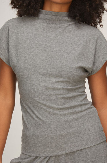 Hunkemöller Top à manches courtes avec col mockneck Gris