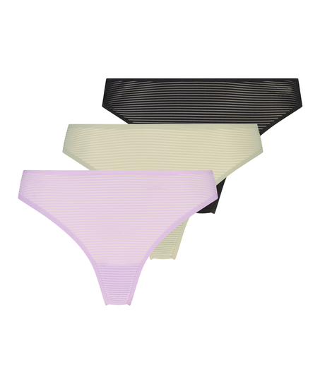 Lot de 3 tanga Invisible bande maille, Violet