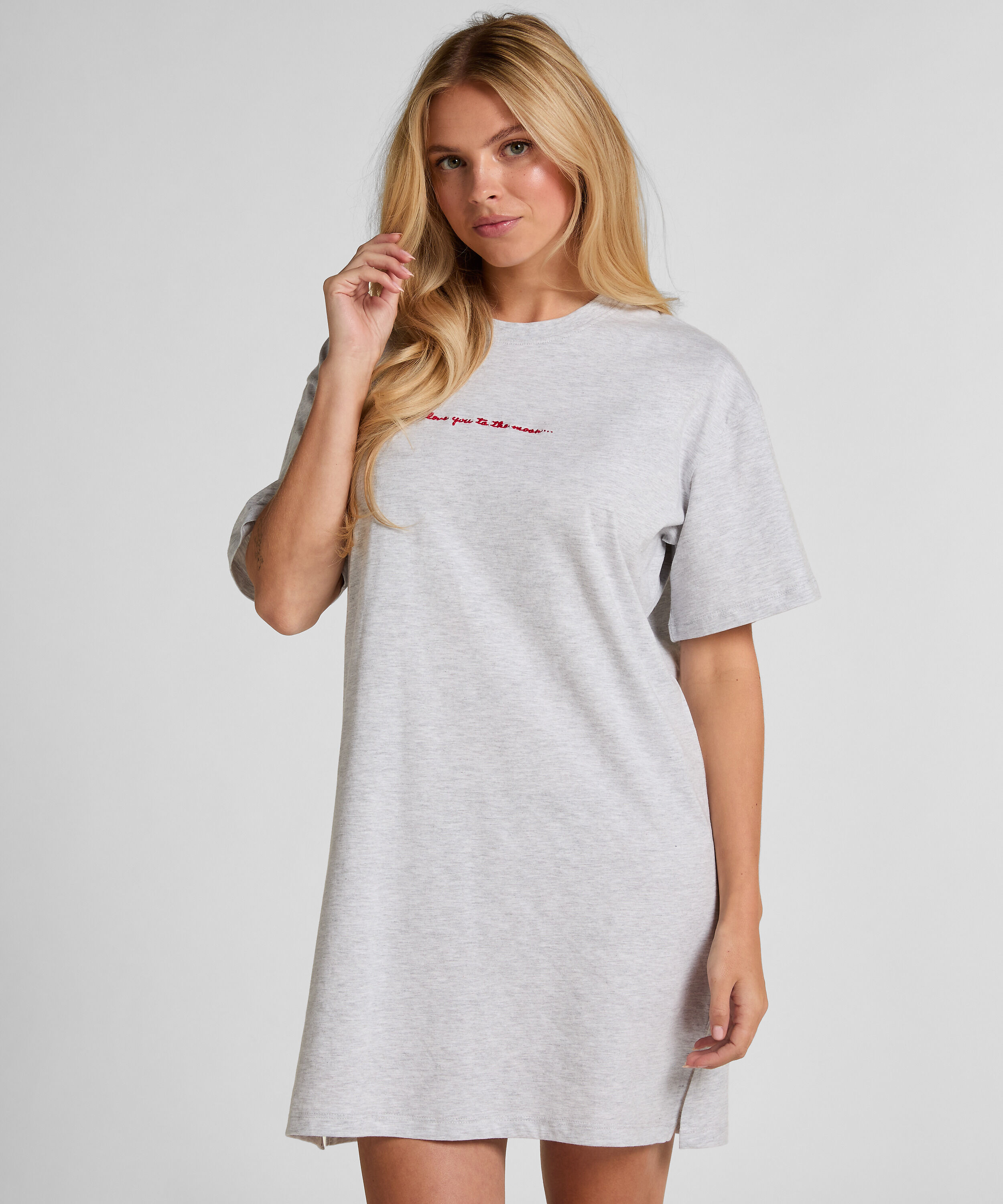 Chemise de nuit à col rond, Gris