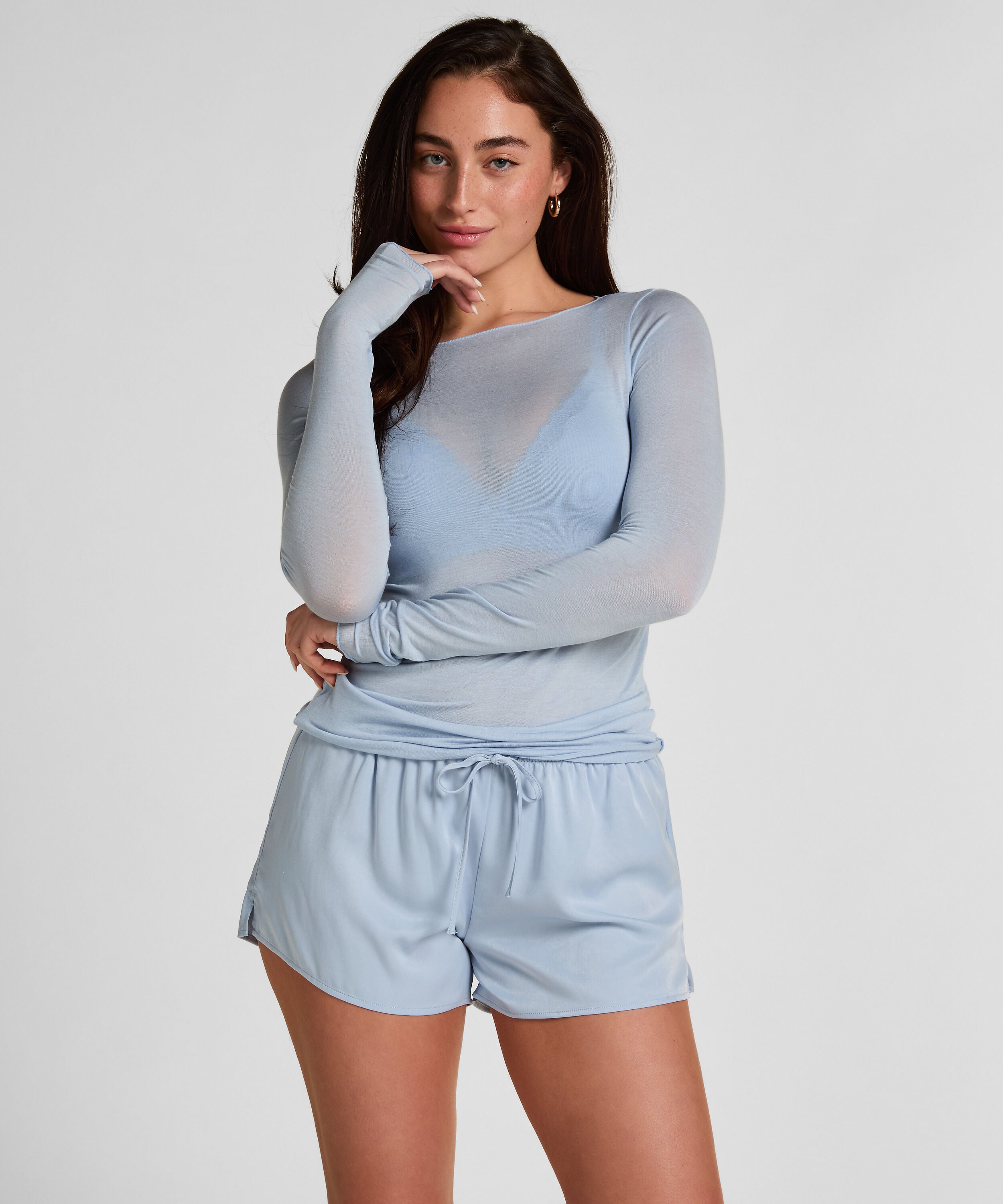 Satin Shorts Ayla, Bleu