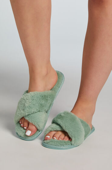 Hunkemöller Chaussons Crossed Fake Fur Vert