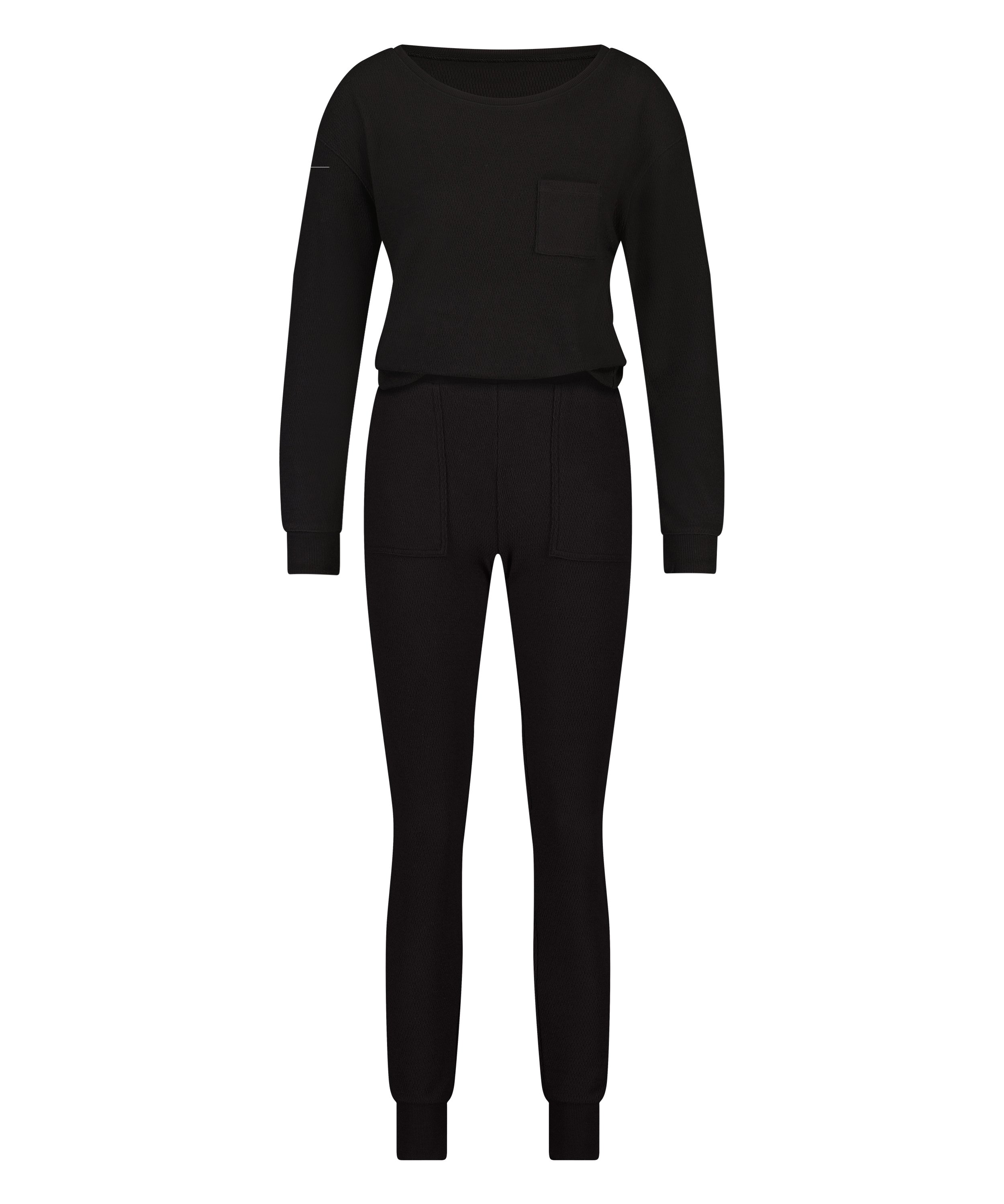 Pyjama Waffle Placket, Noir, main