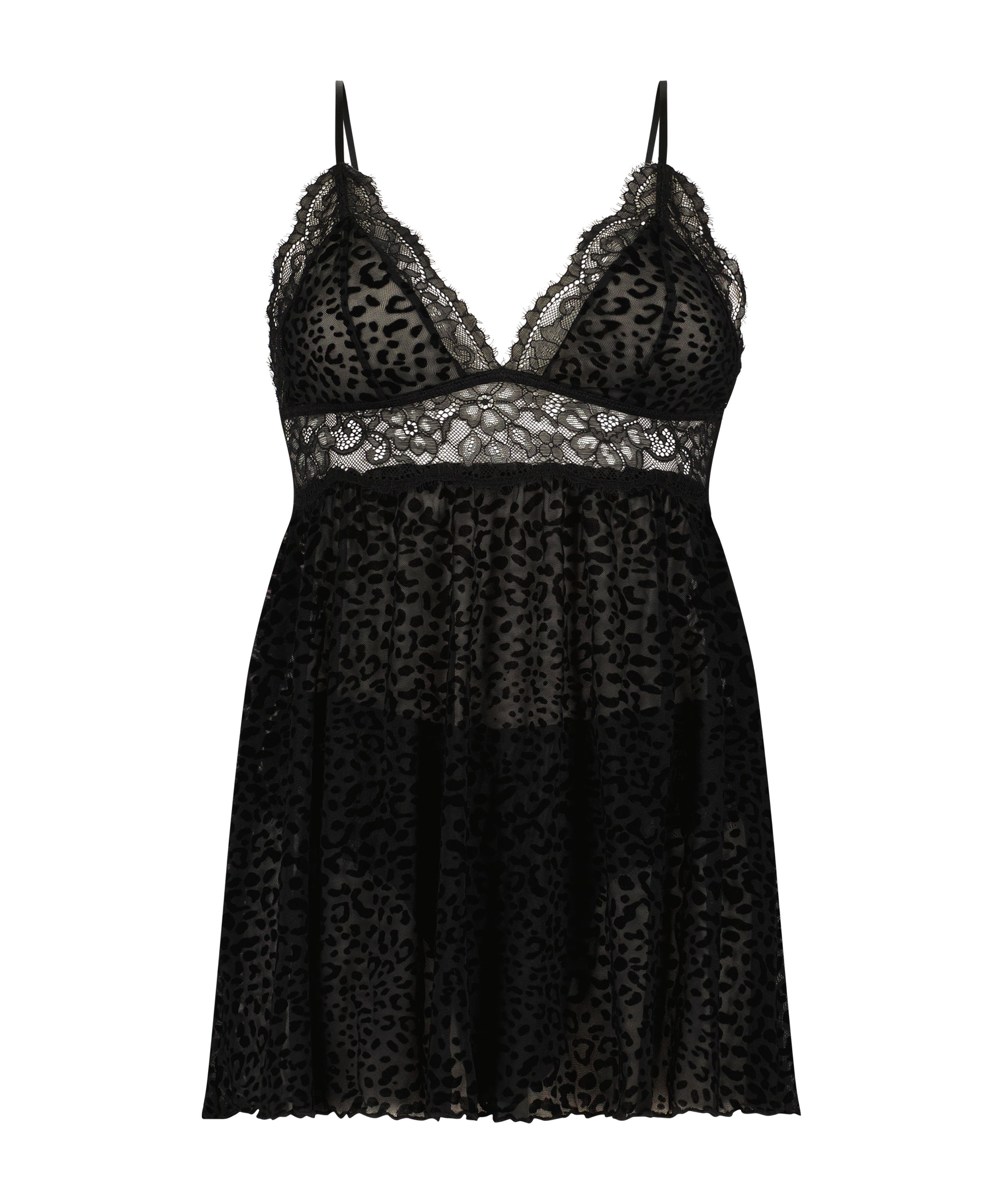Baby-doll Animal flock Lace, Noir, main