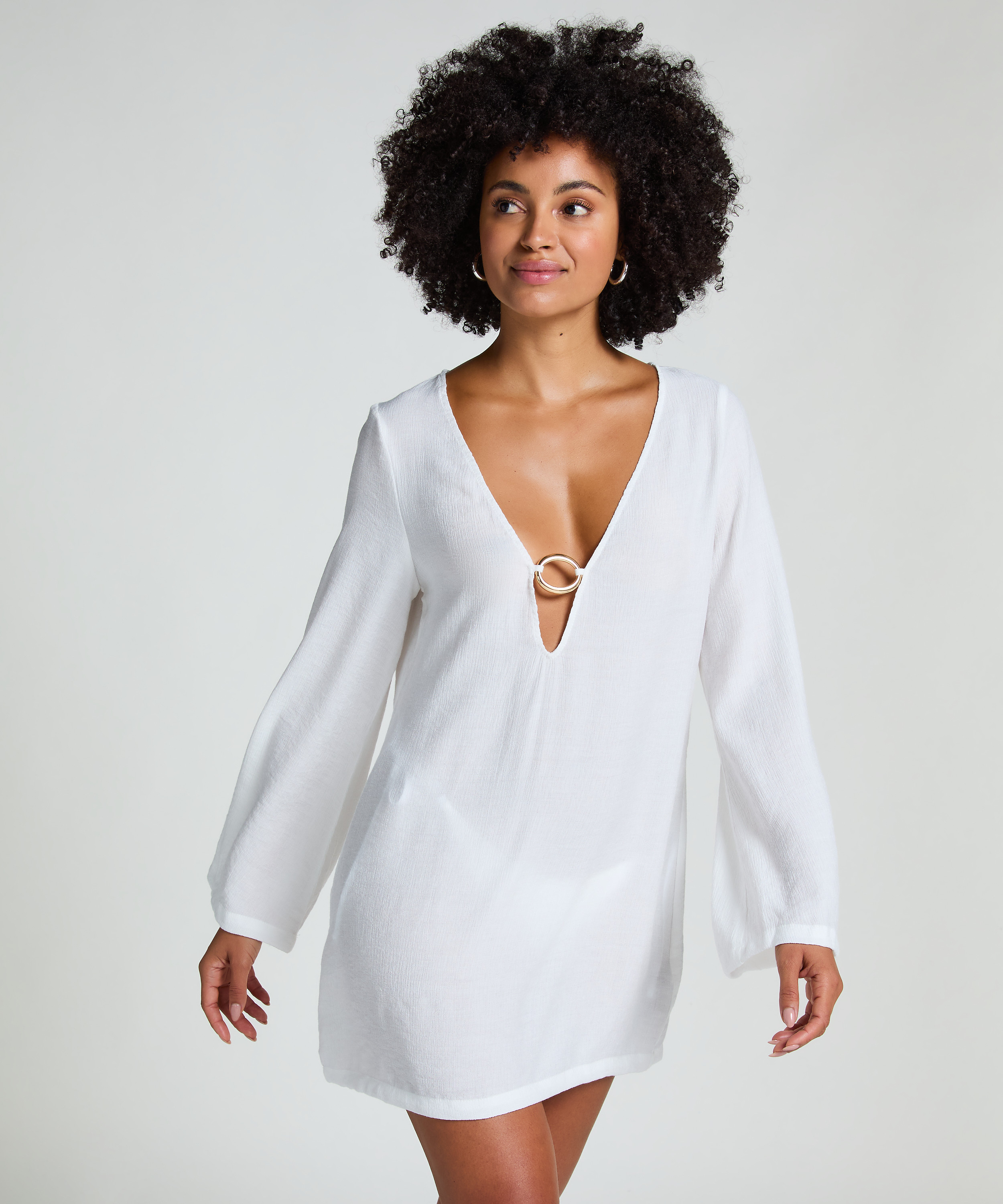 Robe de plage à manches longues et anneaux, Blanc, main