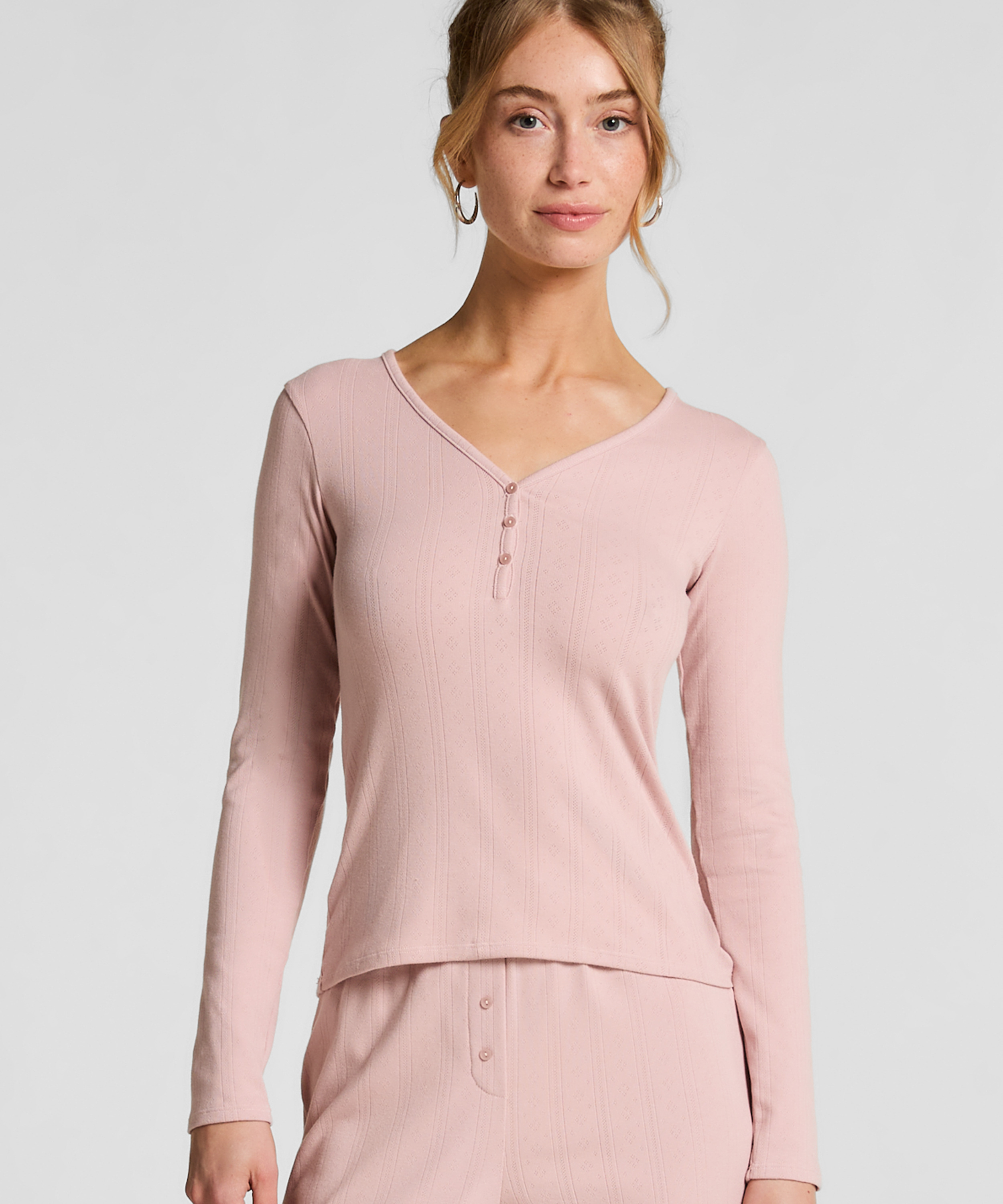 Haut de pyjama Henley, Rose, main