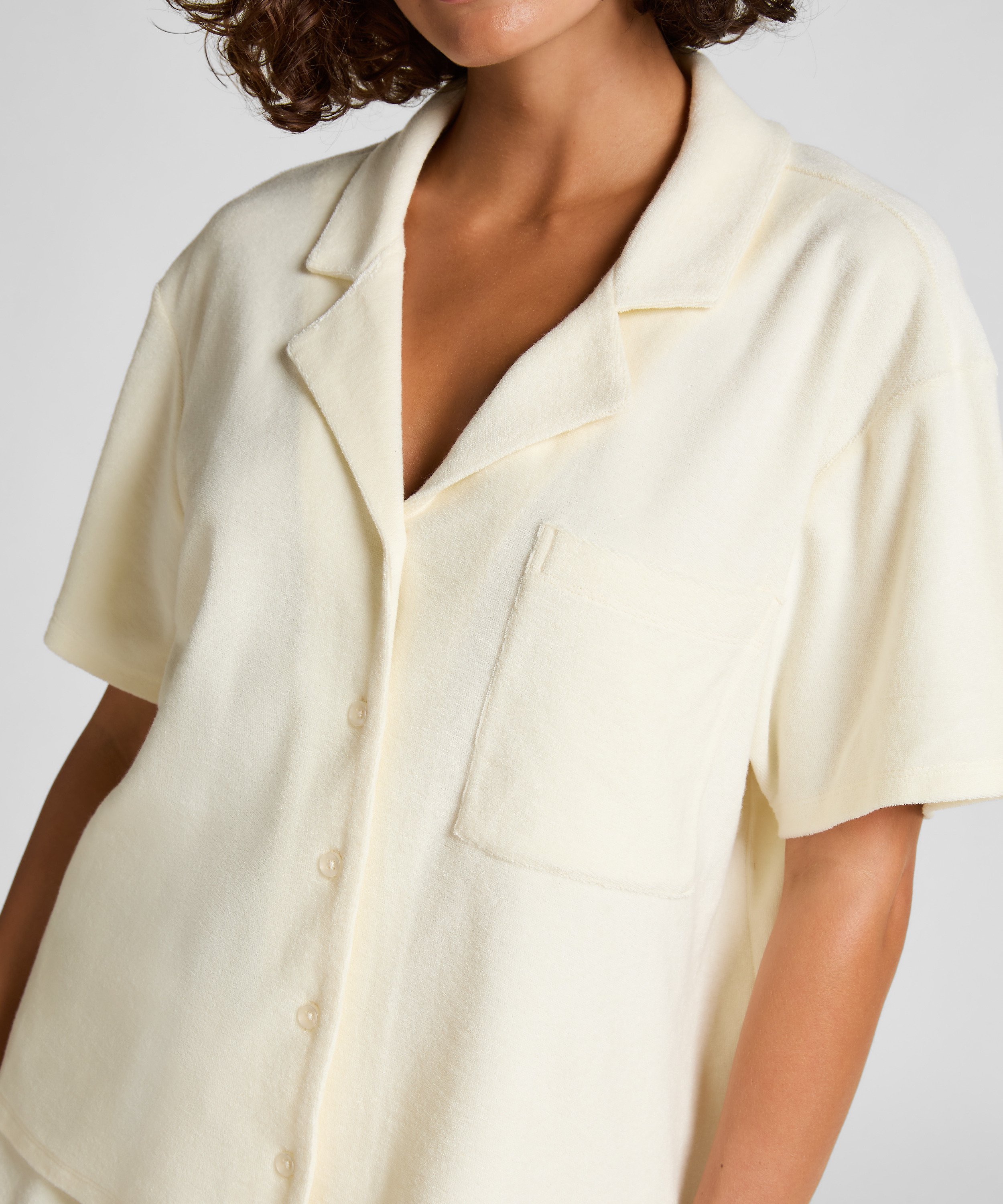 Chemise boutonnée en tissu éponge, Blanc, main