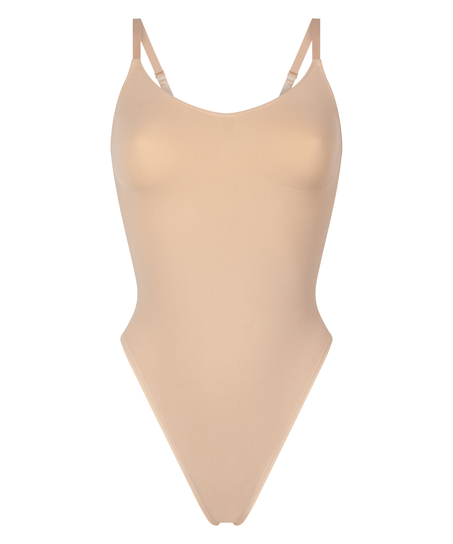 Body à jambe haute sans couture mise en forme, Beige