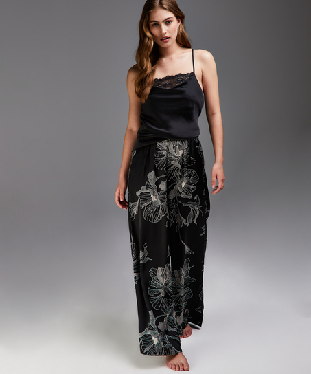 Pantalon Palazzo satin Lotus, Noir