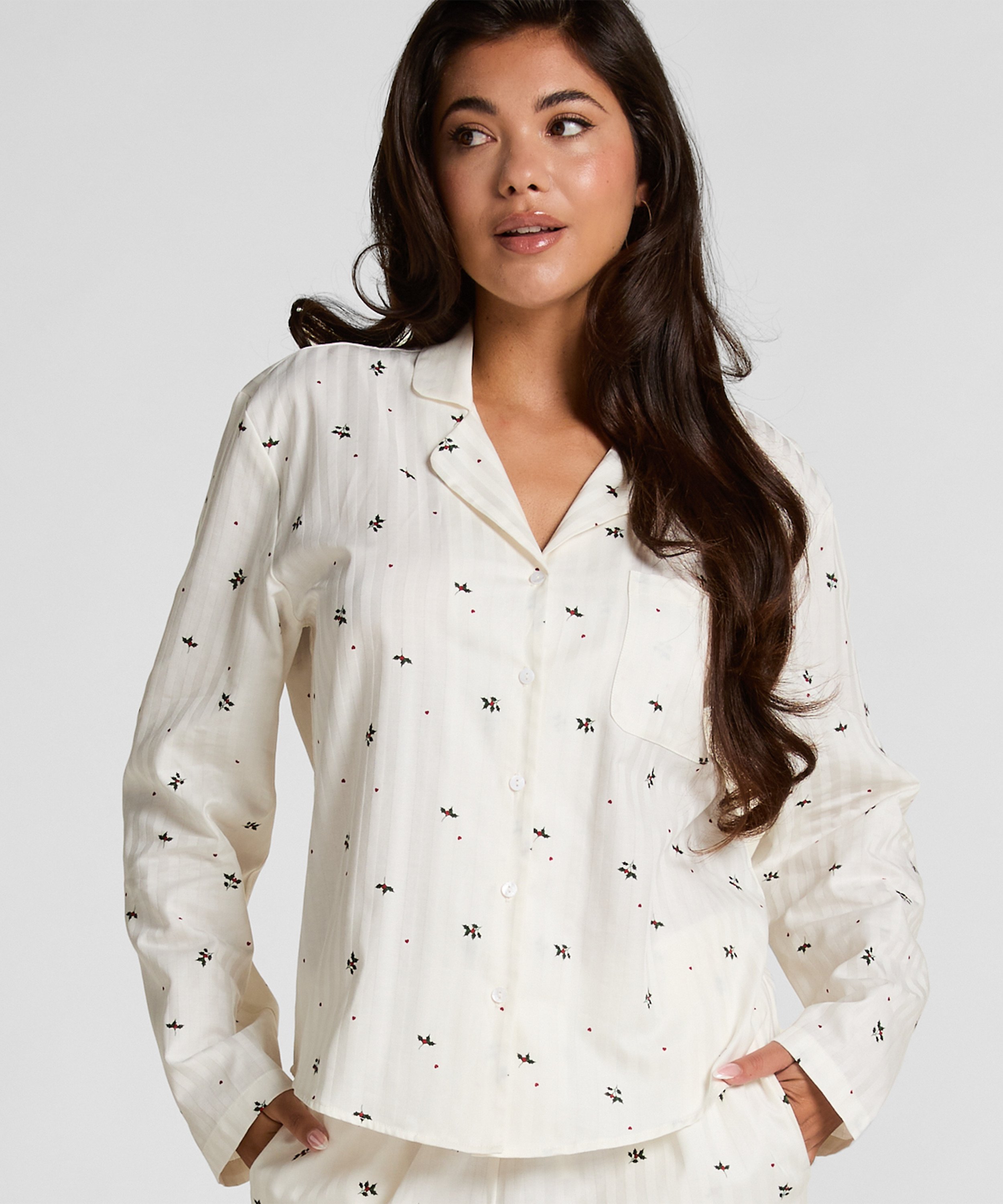 Haut de Pyjama Jacquard Manches Longues, Blanc, main