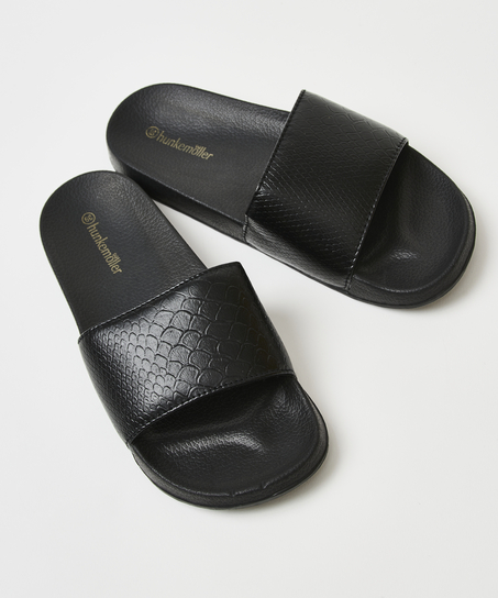 Tongs imprimé serpent, Noir