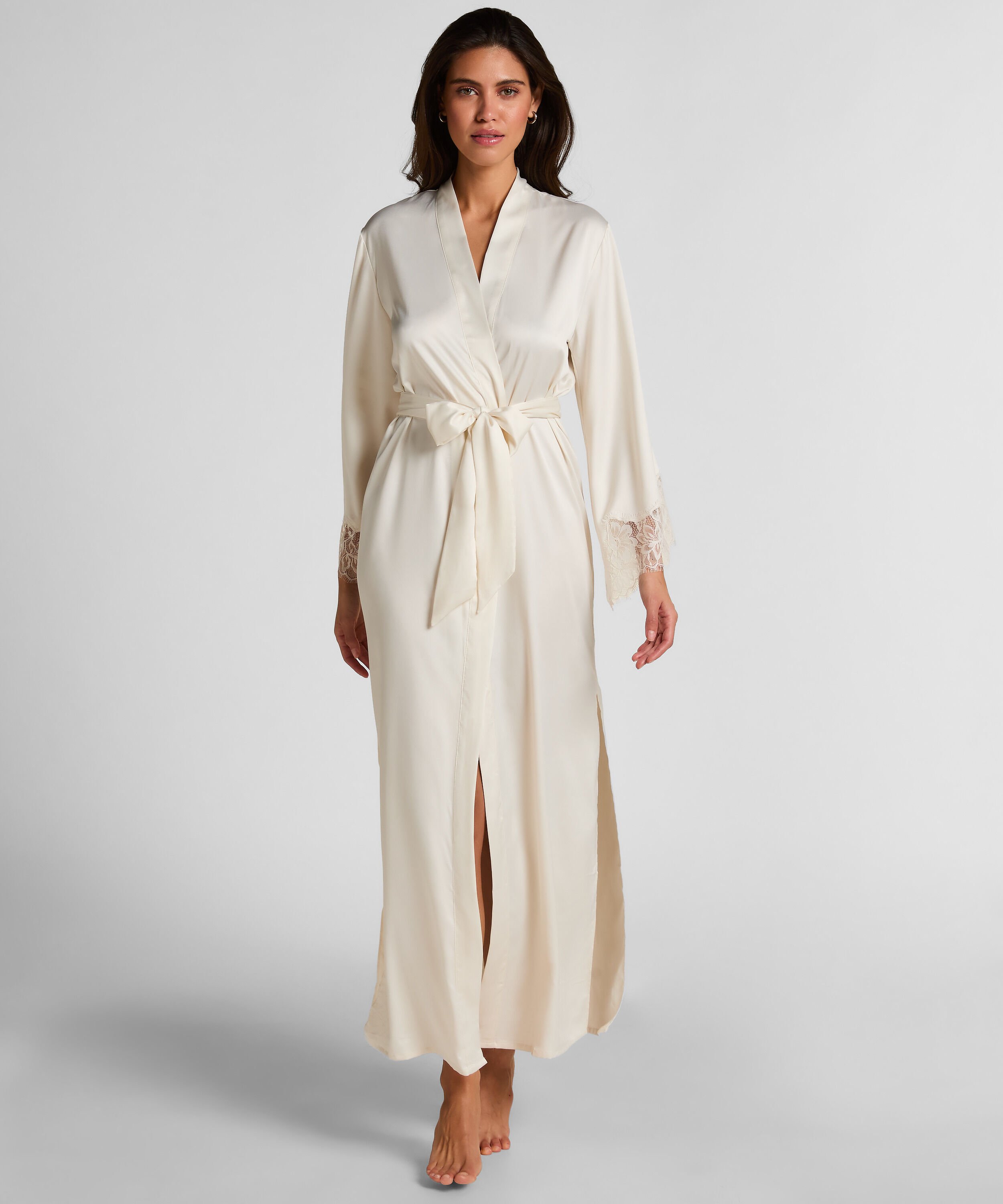 Kimono long en satin Valerie, Blanc