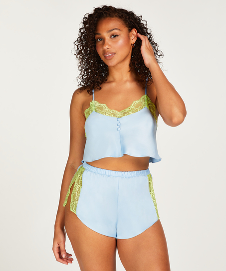 Short Satin Dentelle, Bleu