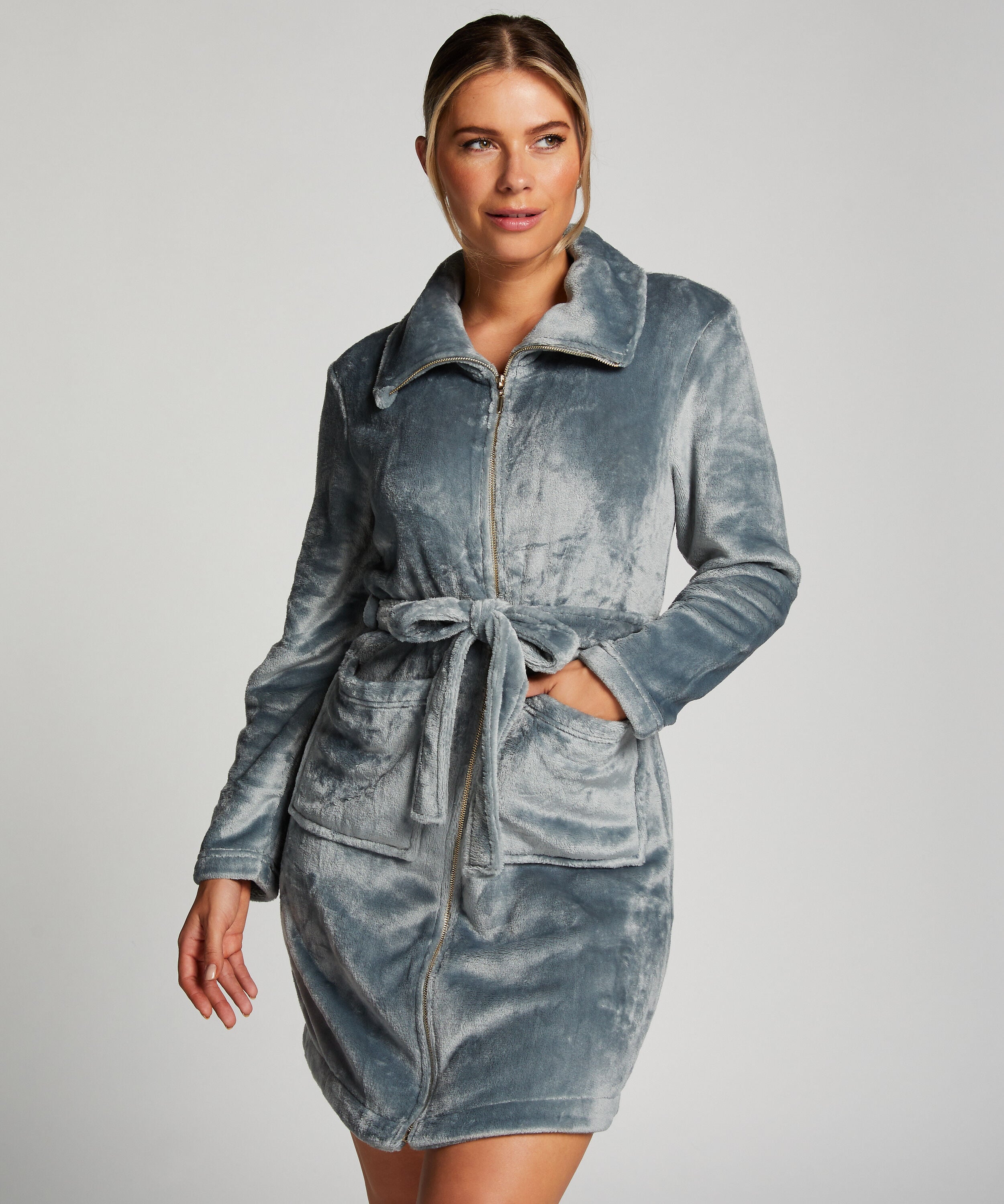Peignoir Zip Fleece, Bleu Peignoir Zip Fleece, Bleu