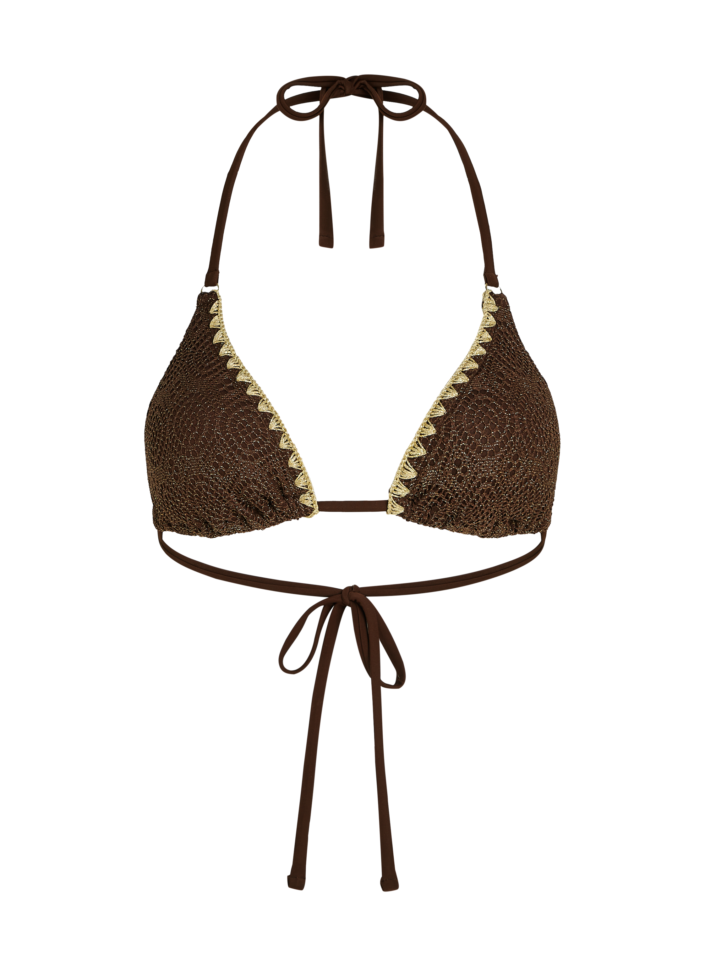 Crochet triangle Bikini Top, Marron, main