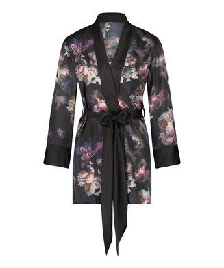 Kimono Satin Flower Lucy Hale, Noir