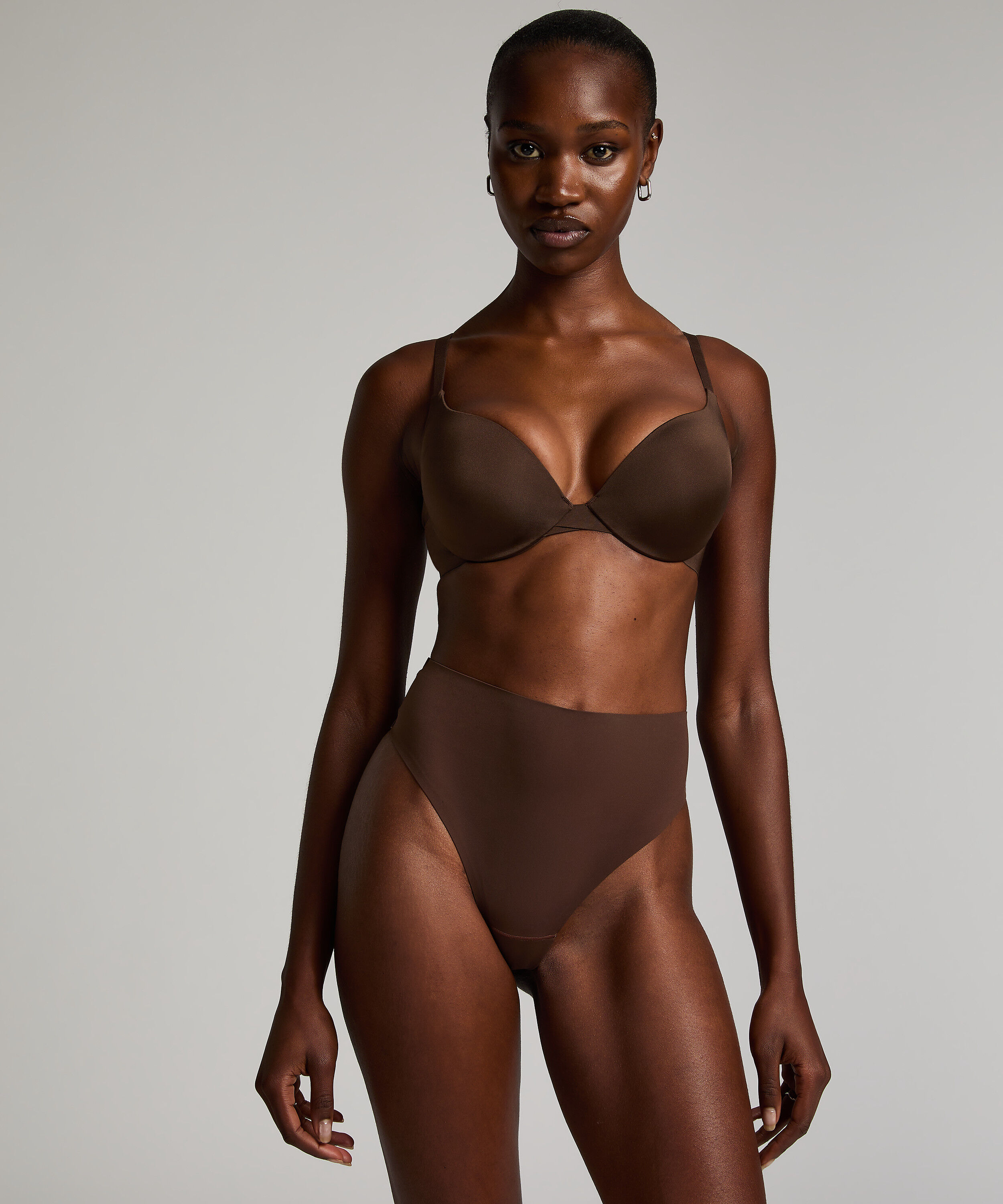 High Waisted Highleg Thong Smooth, Marron