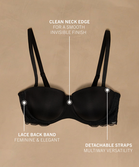 Soutien-gorge à armatures préformé sans bretelles Angie, Noir