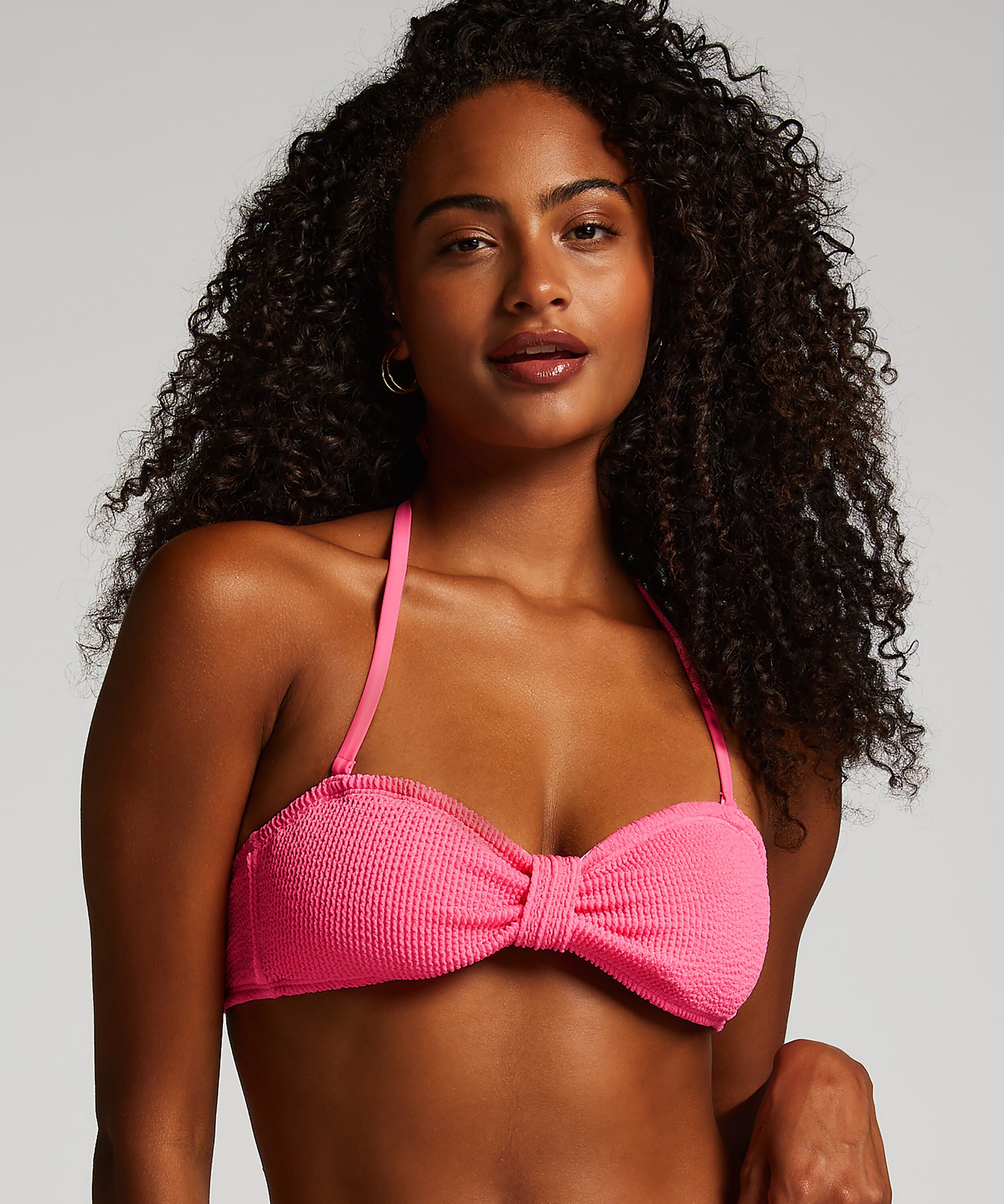 Haut de bikini bandeau Crinkle, Rose