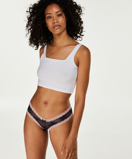 Slip br&eacute;silien V-shape Floral Mesh, Bleu