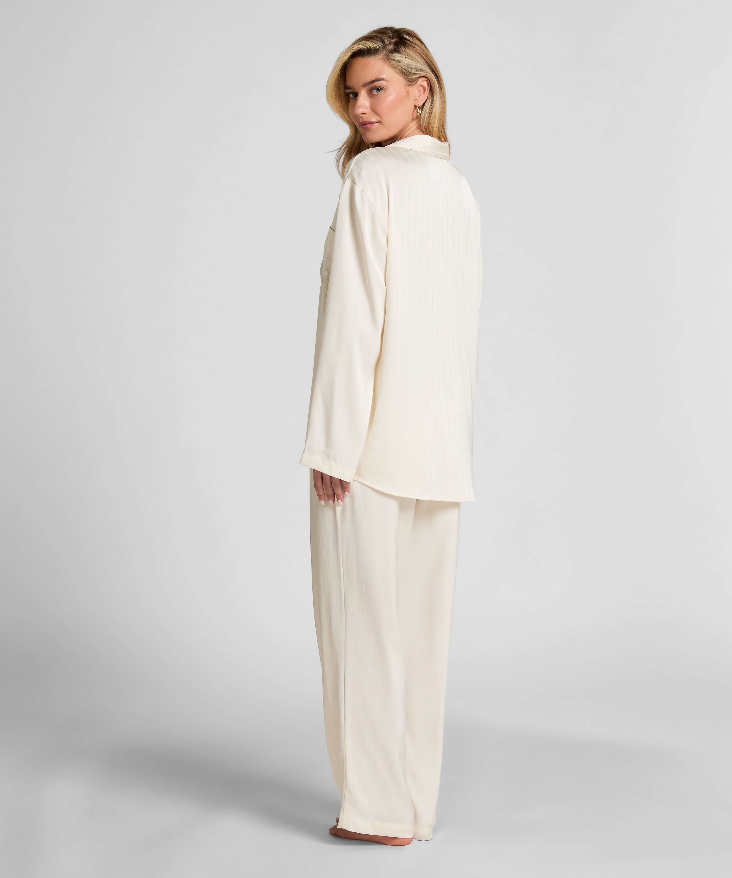 Pantalon à rayures en satin, Blanc, main