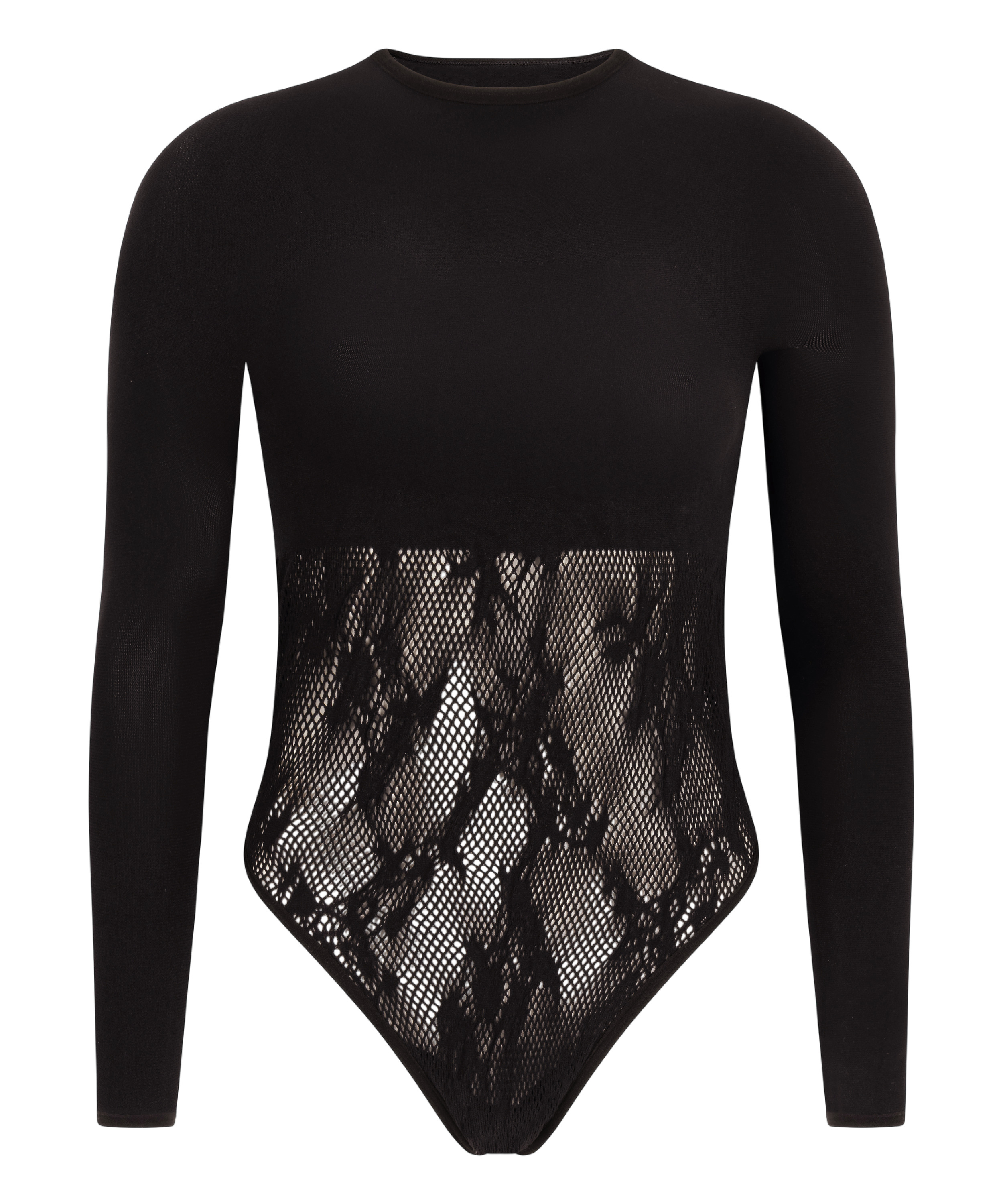 Body à manches longues à fleurs, Noir, main