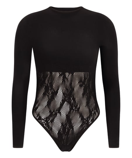 Body à manches longues à fleurs, Noir