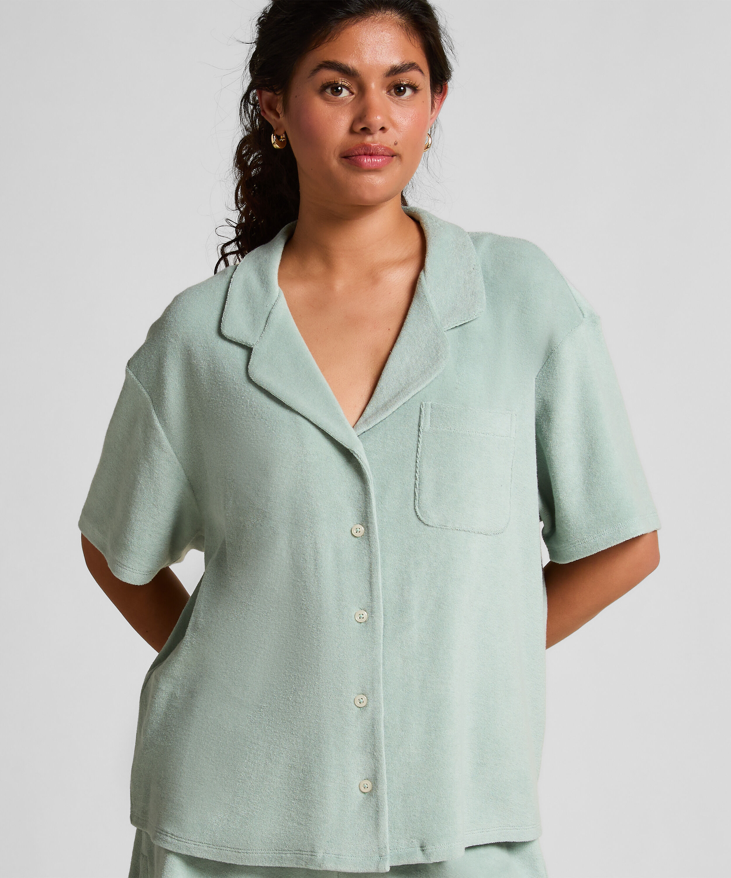 Chemise boutonnée en tissu éponge, Vert