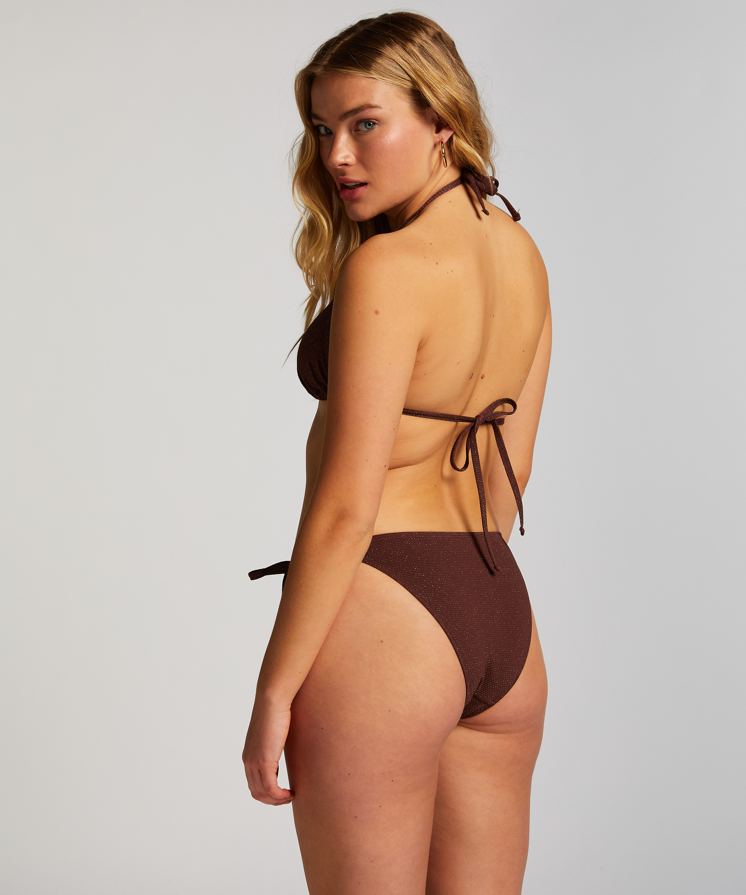 Haut de bikini triangle Scallop Lurex, Marron, main