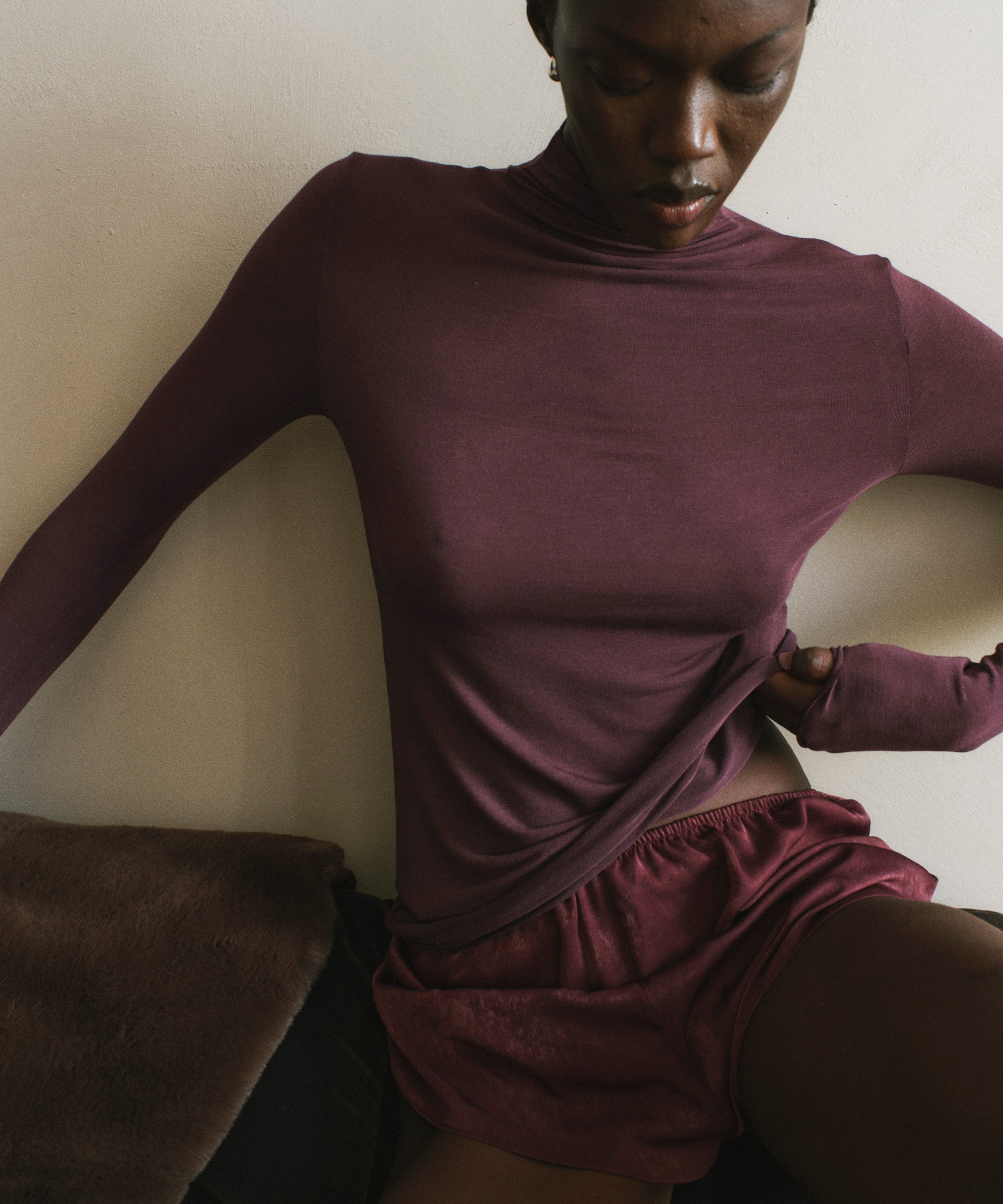 Short en satin Minimal, Violet, main