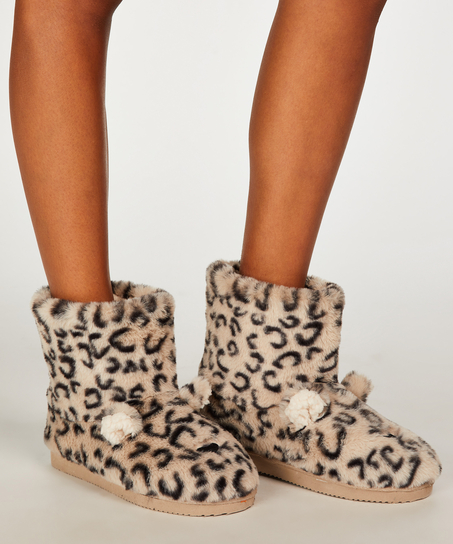 Pantoufles Leopard Print Boot, Beige
