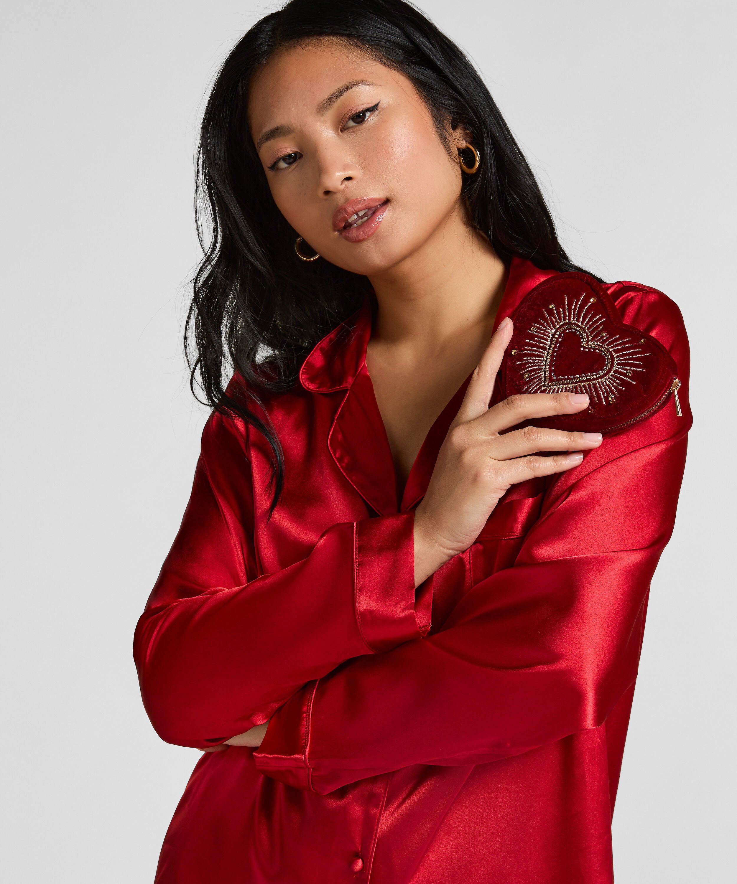 Petit sac à main à fermeture éclair en forme de cœur, Rouge