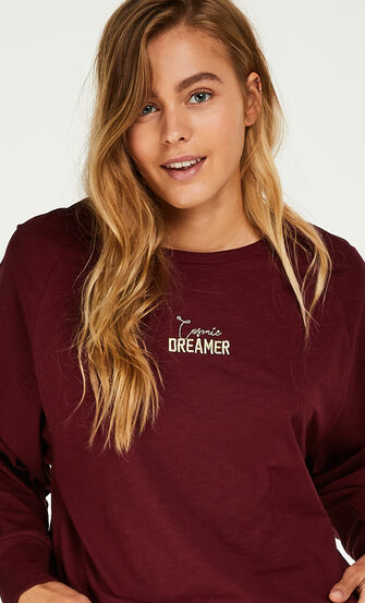 Haut de pyjama &agrave; manches longues coupe ample, Rouge