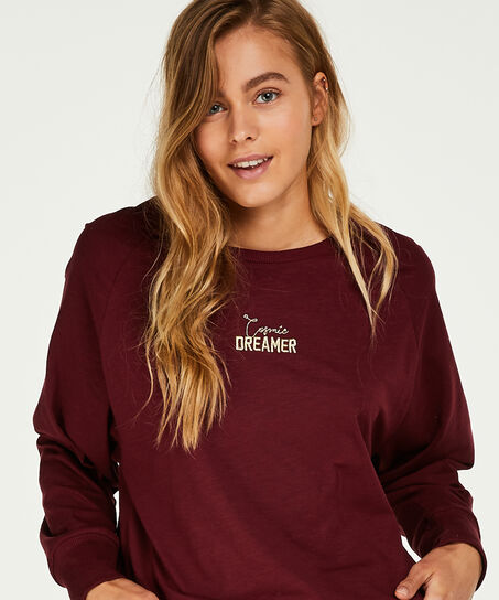 Haut de pyjama &agrave; manches longues coupe ample, Rouge