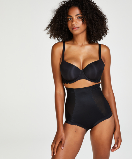 Culotte taille haute avec gaine sculptante en dentelle scuba - Level 3, Noir