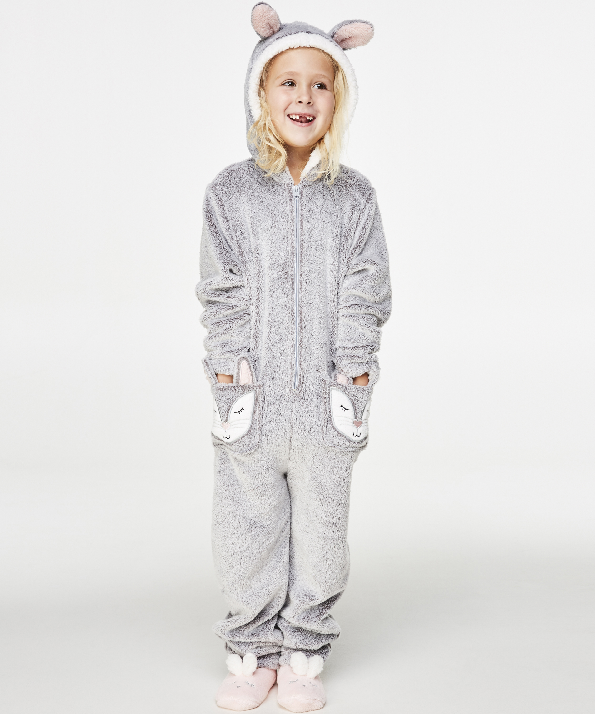 Fleece Onesie Kids, Gris, main