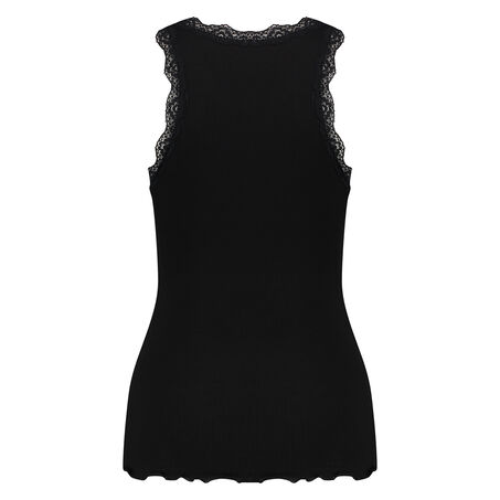 Singlet top cami rib lace, Noir