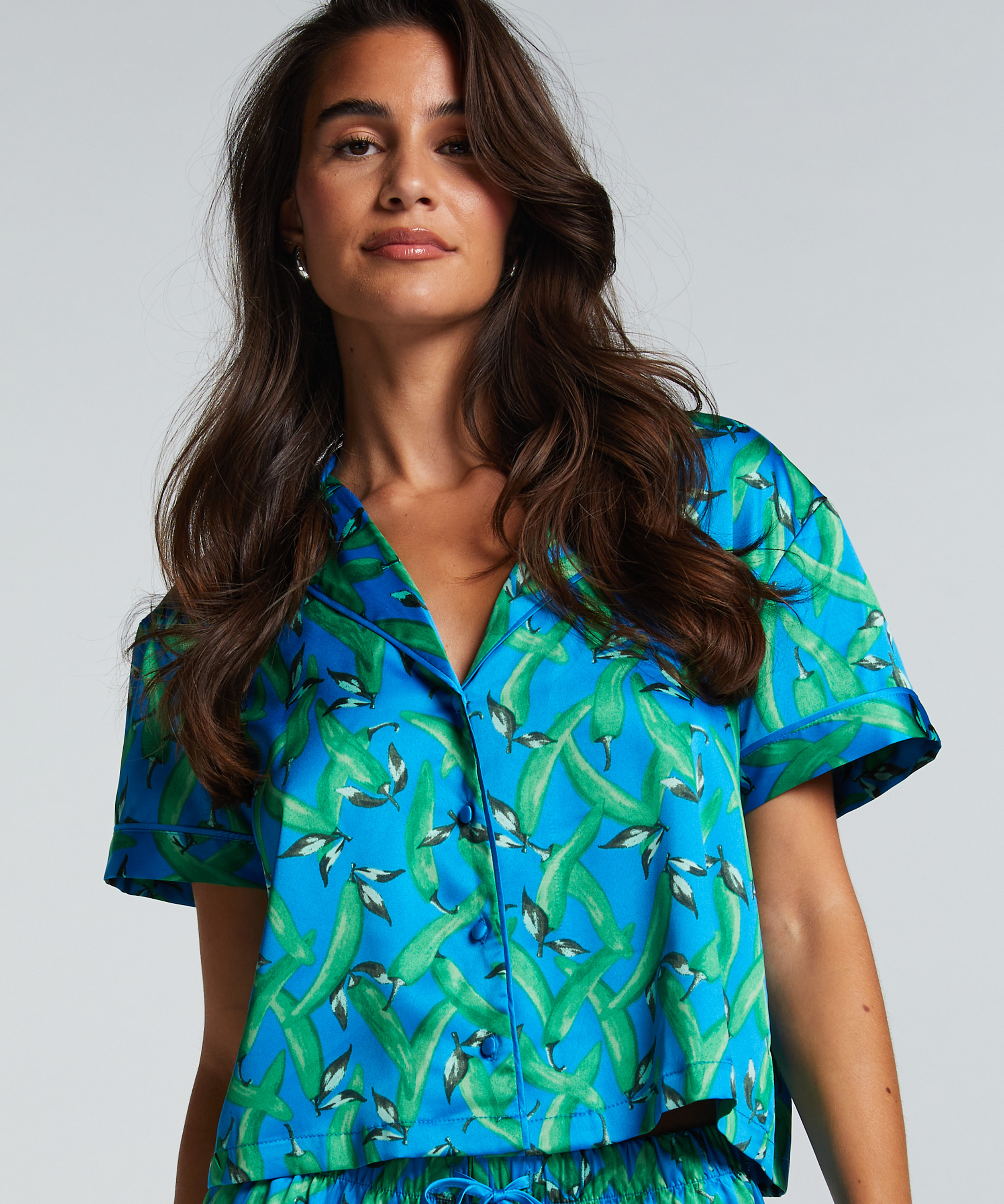 Veste à manches courtes en satin, Bleu, main