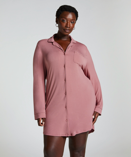 Robe-chemise à manches longues en jersey Essential, Rose