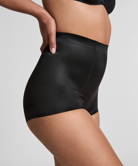 Culotte taille haute avec gaine sculptante en dentelle scuba, Noir