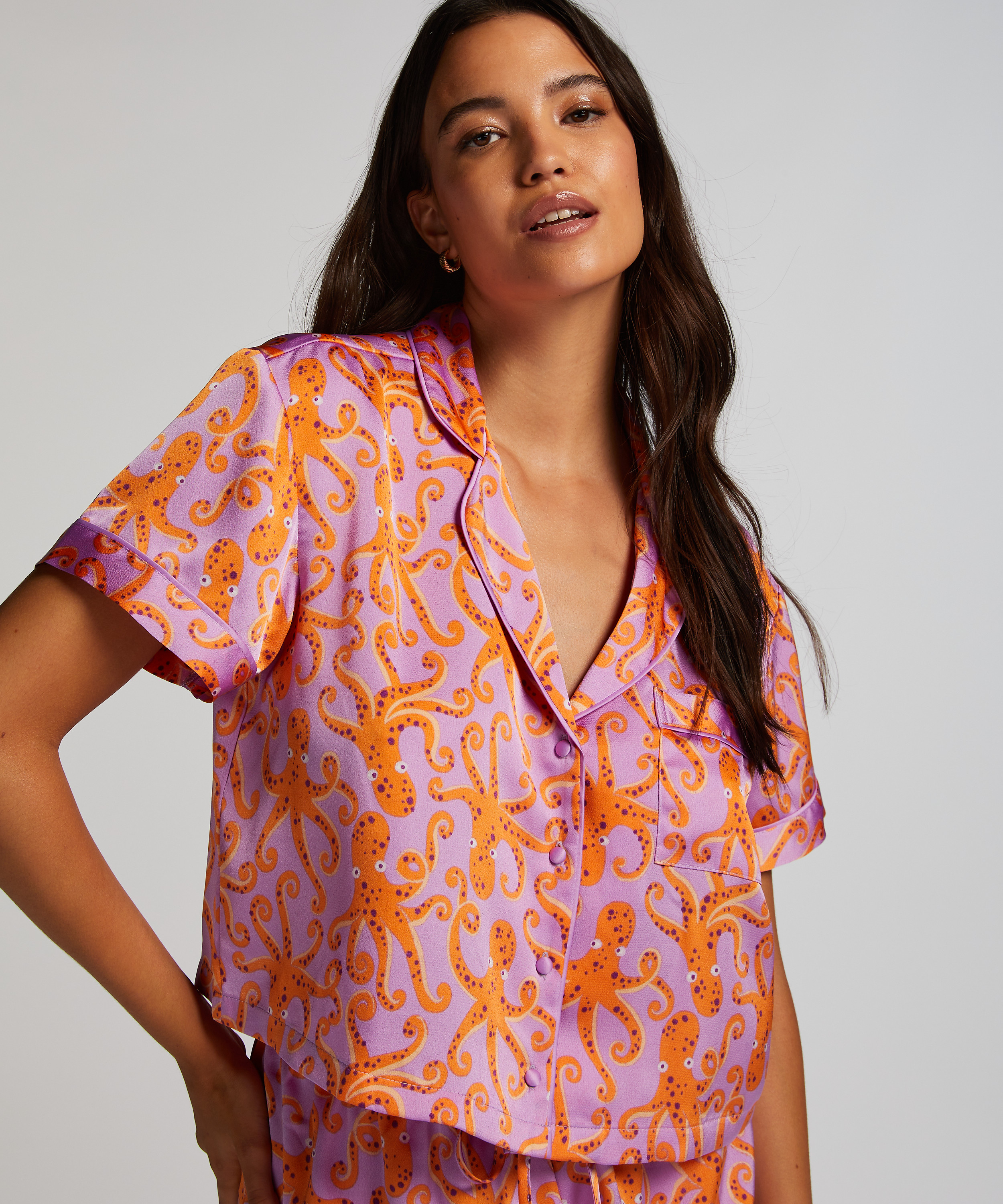 Veste à manches courtes en satin, Violet, main