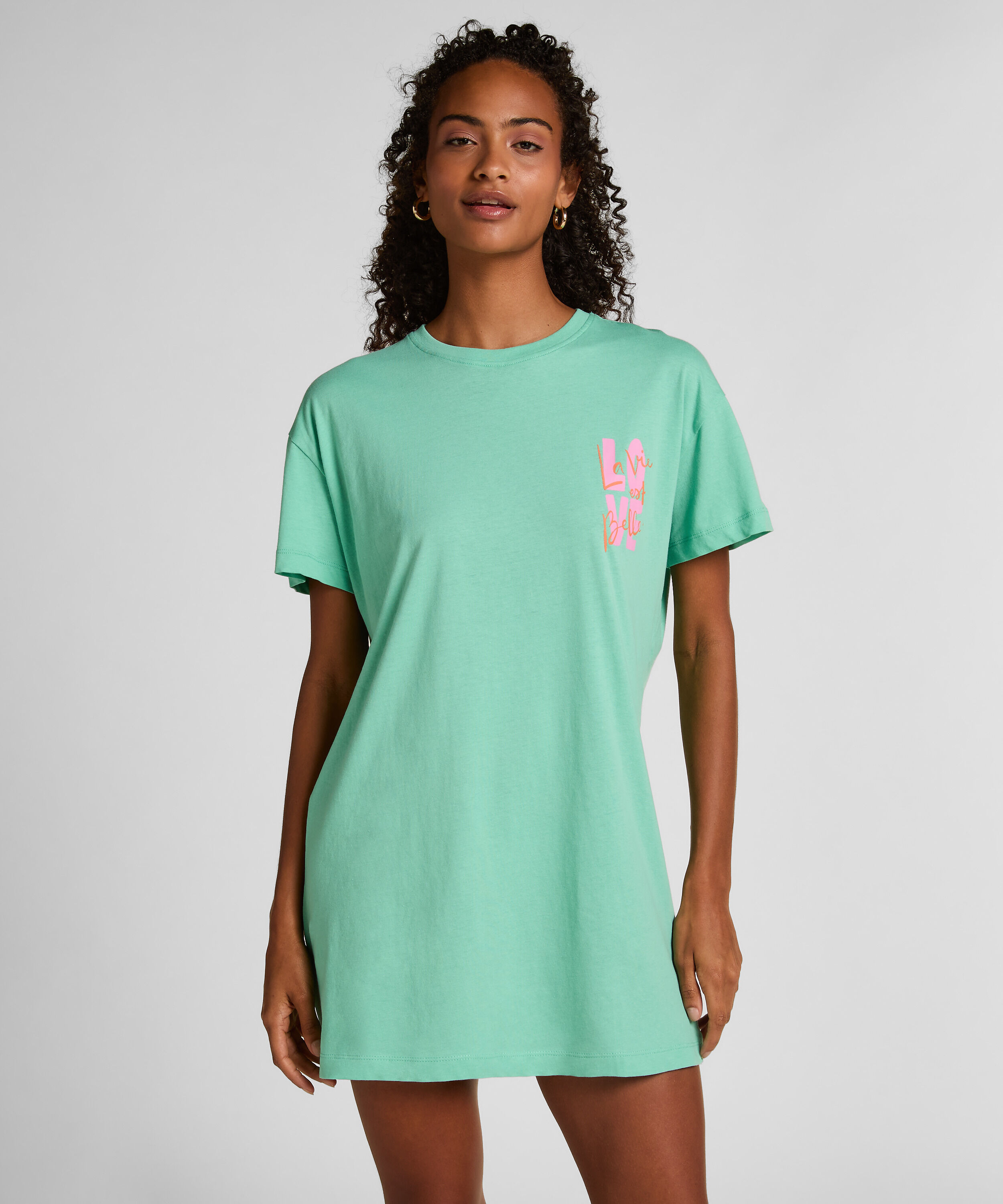 Chemise de nuit à col rond, Vert